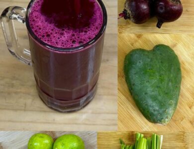 Batido natural de nopal, remolacha, limón y apio Batido natural de nopal, remolacha, limón y apio