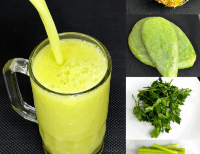Jugo verde de nopal, piña, perejil y apio Jugo verde de nopal, piña, perejil y apio