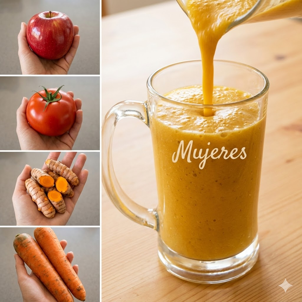 Batido natural para apoyar la visión y la memoria con manzana, zanahoria, tomate y cúrcuma