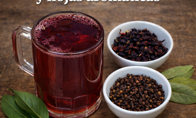 Infusión tradicional con jamaica y hojas aromáticas